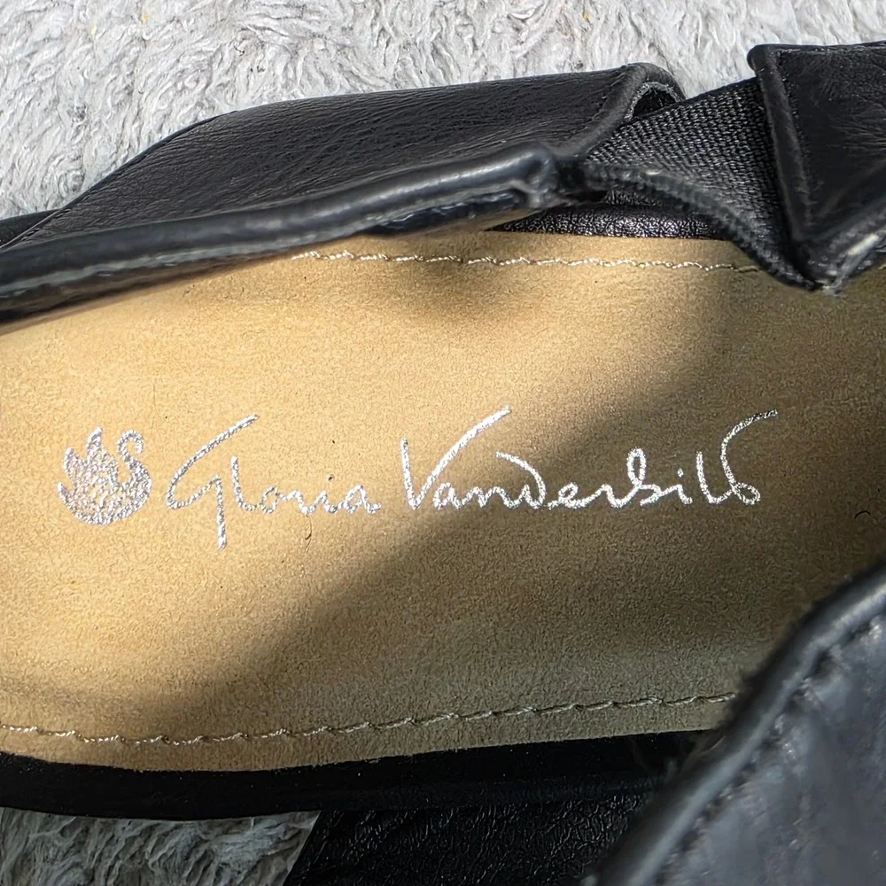 VTG‎ Gloria Vanderbilt Leather Wedge Sandals Black Jute Strappy Women Size 9